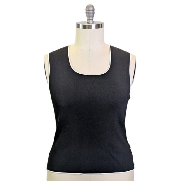 Vintage BCBG Max Azria Knit Shell Top Black White Trim - Picture 1 of 12